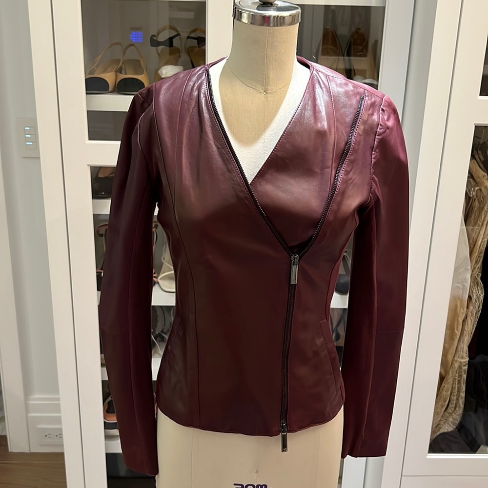 Burgundy Purple Emporio Armani Leather Jacket
